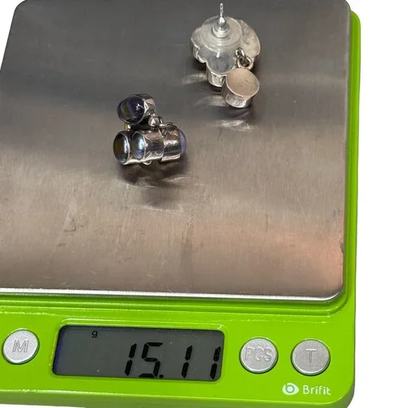 Amy Kahn Sterling Silver Earrings Cluster Labradorite Purple Pearls Drop Dangle - Picture 7 of 7